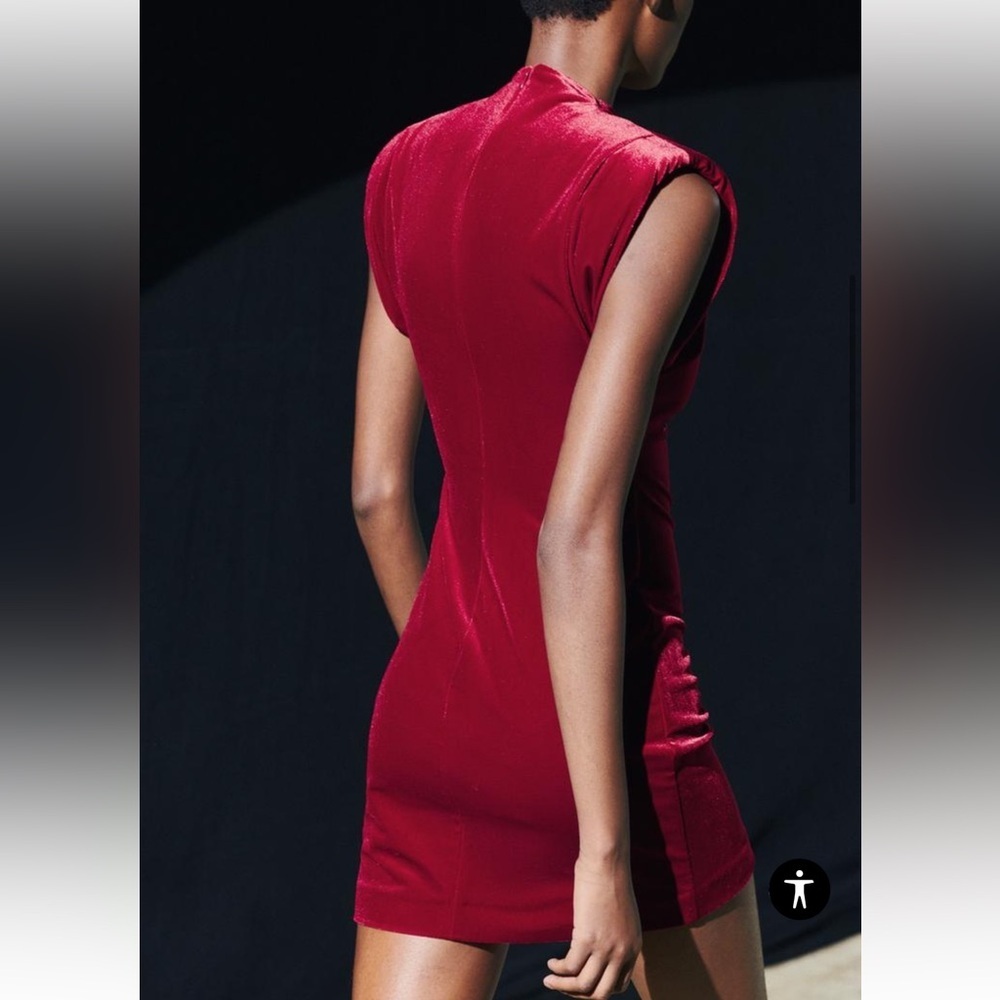 Zara NWT red velvet shoulder pad mini dress 0036/185 - Picture 5 of 14
